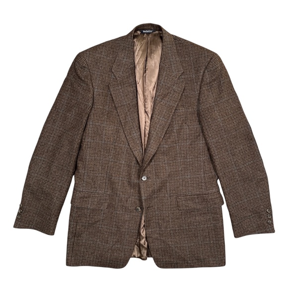 Vintage 90s Burberry London Camel Hair Flannel Wool Plaid Blazer Mens 40 L - Picture 1 of 12